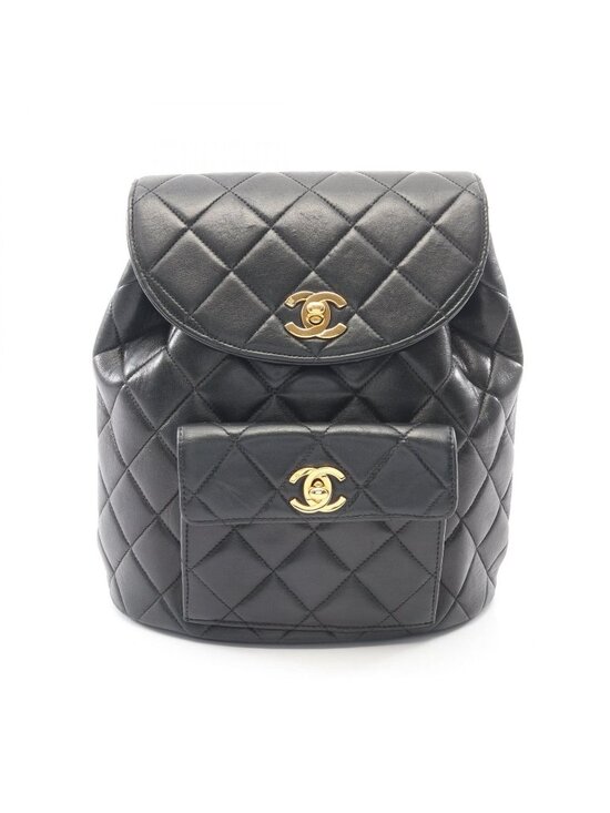 Chanel Backpack Quilted Black Lambskin Double Turnlock Chain main image 7